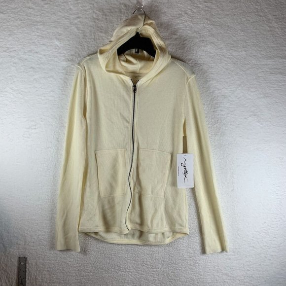 X by Gottex Hoodie Women Large Sand Waffle Stretch Full Zip Long‎ Sleeve 6982 - Picture 1 of 7